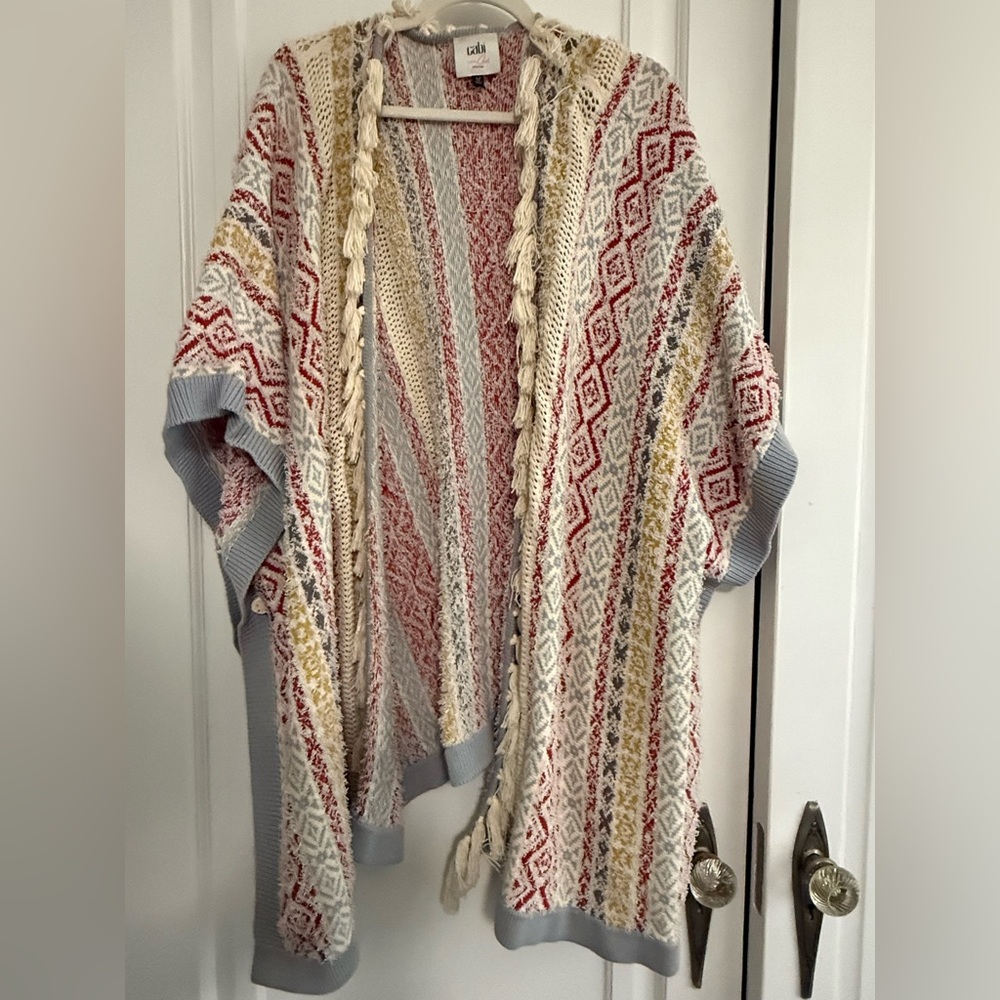 Cabi Multicolor Knit Cardigan with Tassels